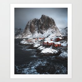 Hamnoy, little red cottages in Lofoten, Norway Art Print