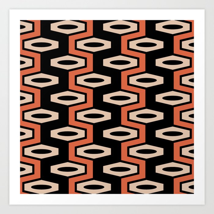 Atomic Geometric Pattern 248 Black Orange and Beige Art Print