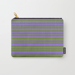 [ Thumbnail: Green and Purple Colored Lines Pattern Carry-All Pouch ]