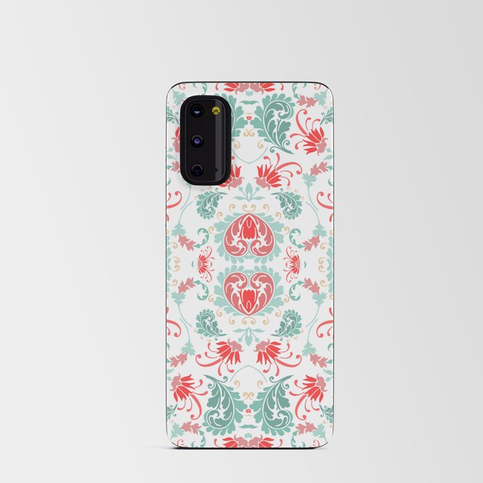 coral pink and mint green bold paisley flower bohemian  Android Card Case