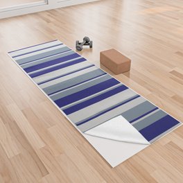 [ Thumbnail: Light Slate Gray, Midnight Blue, and Light Gray Colored Lines Pattern Yoga Towel ]