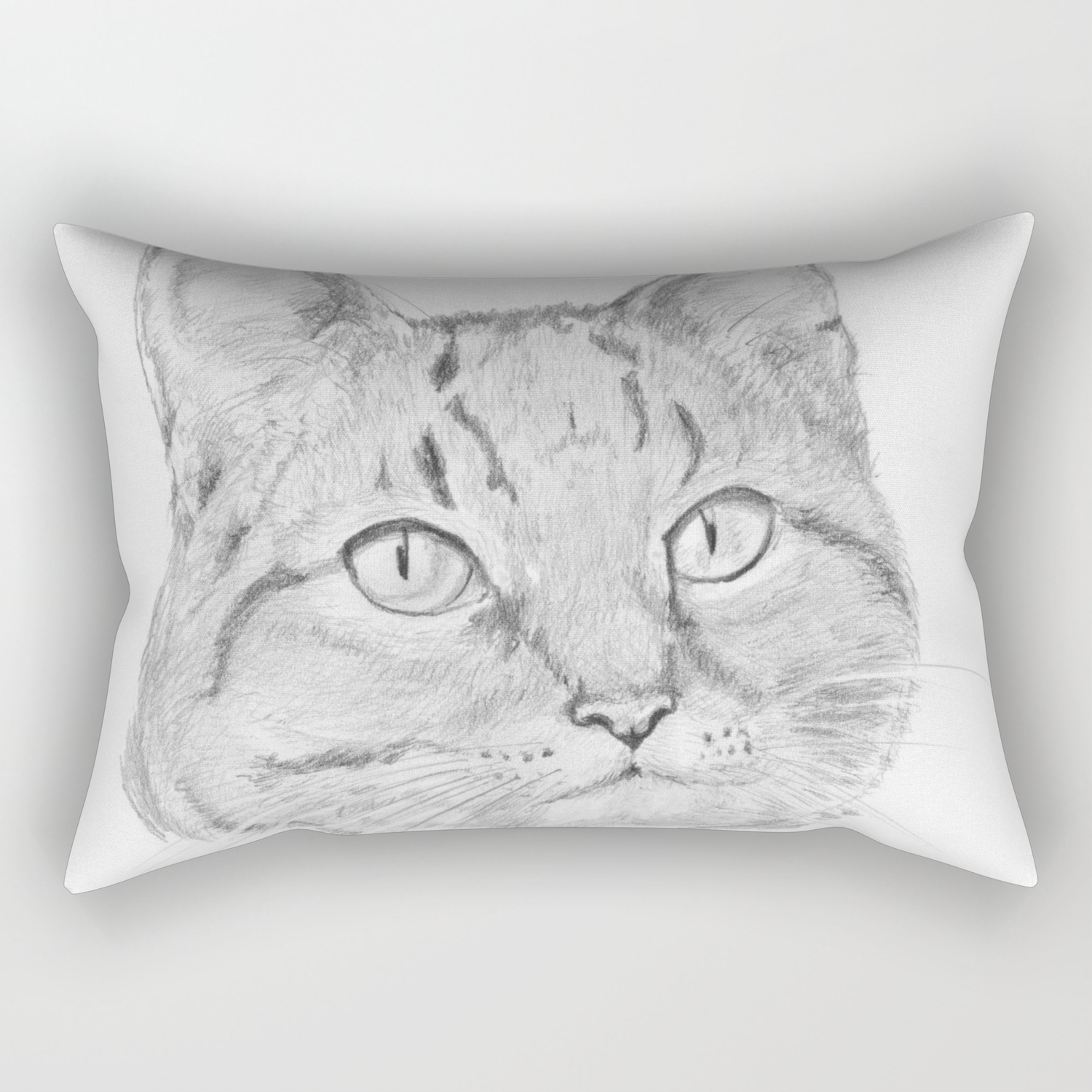 Cat Face Realistic Pencil Sketch Drawing Rectangular Pillow By