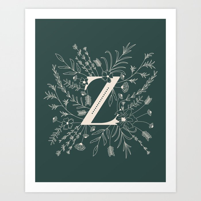 Botanical Letter Z (Forest Green) Art Print
