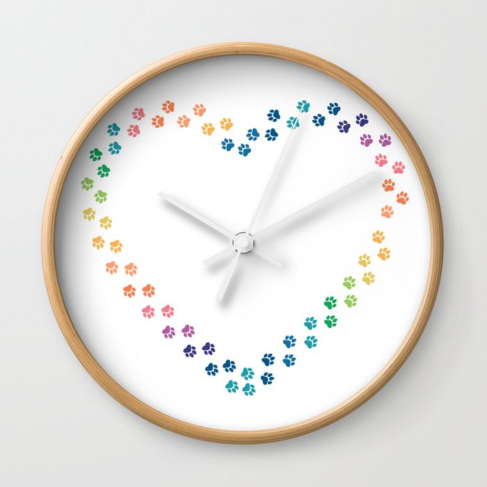 Rainbow paw heart Wall Clock
