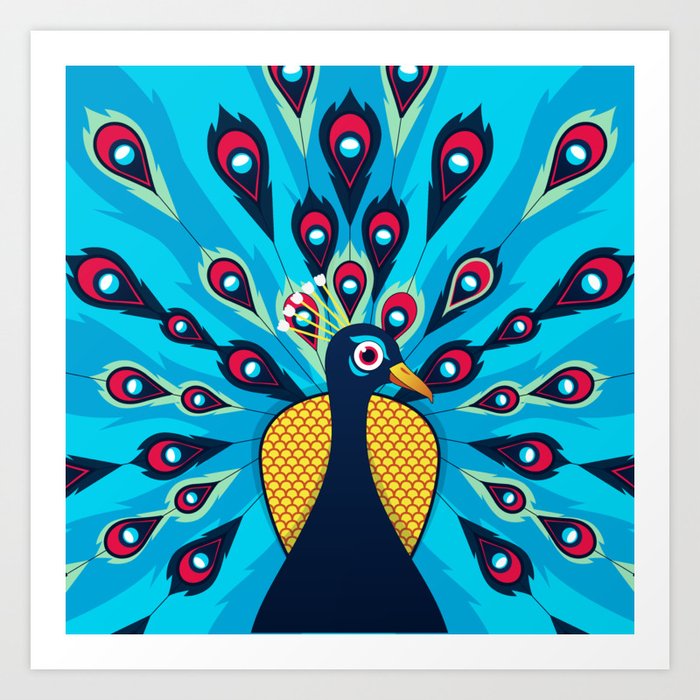 Beautiful Peacock Pose Pattern Blue Background Art Print By Createdprototype Society6 It's a common belief in india, that a peacock dances for two. society6