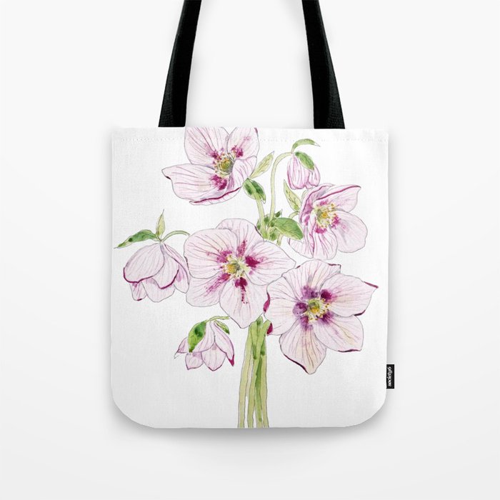 pink hellebores flower watercolor  Tote Bag