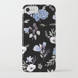 Blue Florals - Black Background iPhone Case