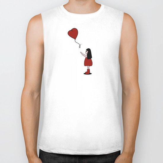 Girl with a Heart-Shaped Balloon Biker Tank