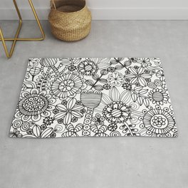 COLORING BOOK EXOTIC DOODLE FLOWERS LINE DRAWING in BLACK AND WHITE Area & Throw Rug