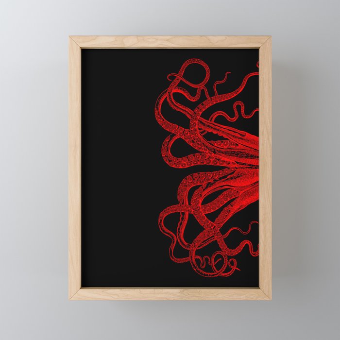 Red Vintage Octopus  Tentacles Illustration Framed Mini Art Print