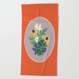 Orange Floral Vignette  Beach Towel