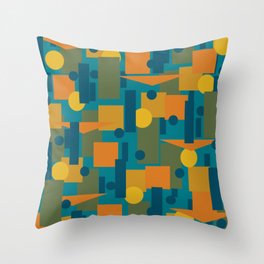Mid-Century Modern Geometrica Pattern in Moroccan Teal Blue Olive Green Mustard Yellow Orange Throw Pillow