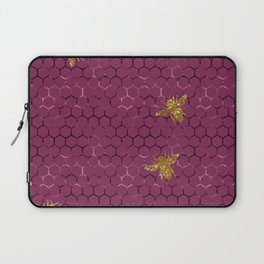Burgundy Metallic Honeycomb Bees Pattern Laptop Sleeve