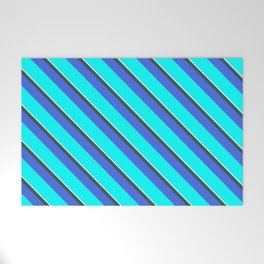 [ Thumbnail: Mint Cream, Dark Slate Gray, Royal Blue, and Aqua Colored Lines Pattern Welcome Mat ]