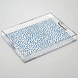 Handmade Polka Dot Paint Brush Pattern (Pantone Classic Blue and White) Acrylic Tray