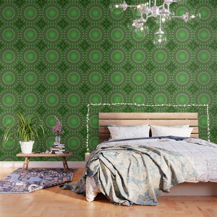 Bright green and brown mandala Wallpaper