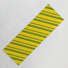 [ Thumbnail: Green and Yellow Colored Pattern of Stripes Yoga Mat ]