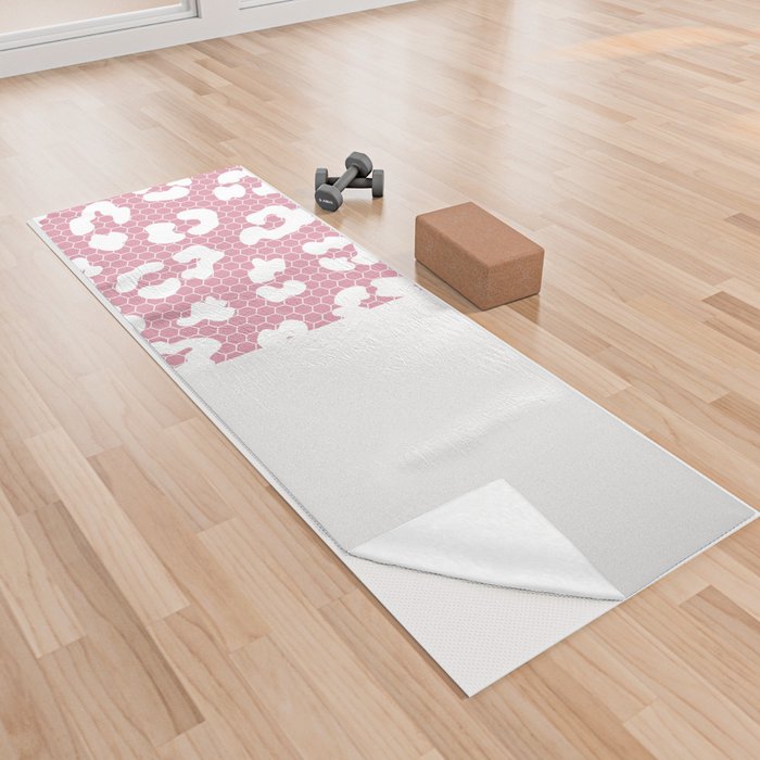 White Leopard Print Lace Vertical Split on Blush Pink Yoga Towel