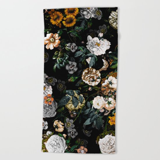 Floral Night Garden Beach Towel