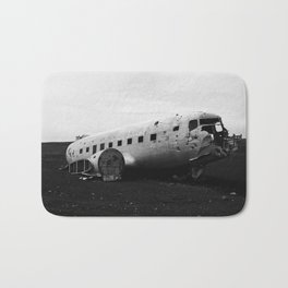 DC-3 Wreck II Bath Mat | Black and White, Iceland, Fineart, Dc3, Dark, Scrapmetal, Photo, Moody, Digital, Airplane 