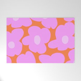 Pastel Pink Retro Flowers Orange Background #decor #society6 #buyart Welcome Mat