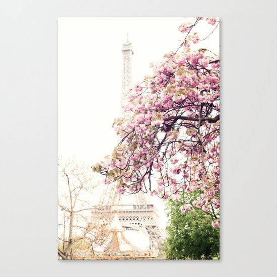 PINK BLOSSOM EIFFEL TOWER PARIS BOX MOUNTED CANVAS PRINT WALL ART PICTURE PHOTO