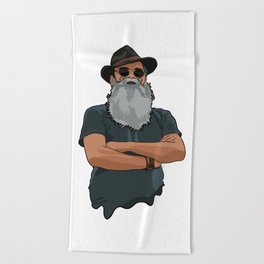 Hipster man with hat and round sunglasses Beach Towel
