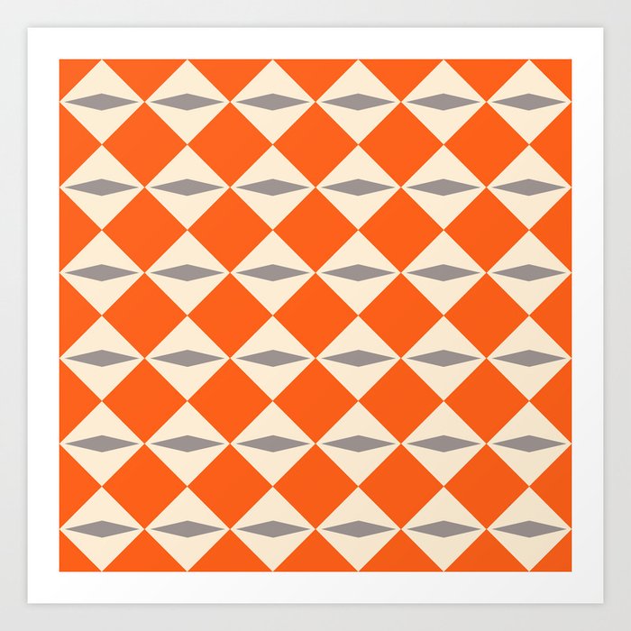 Geometric Diamond Pattern 821 Orange Gray and Beige Art Print
