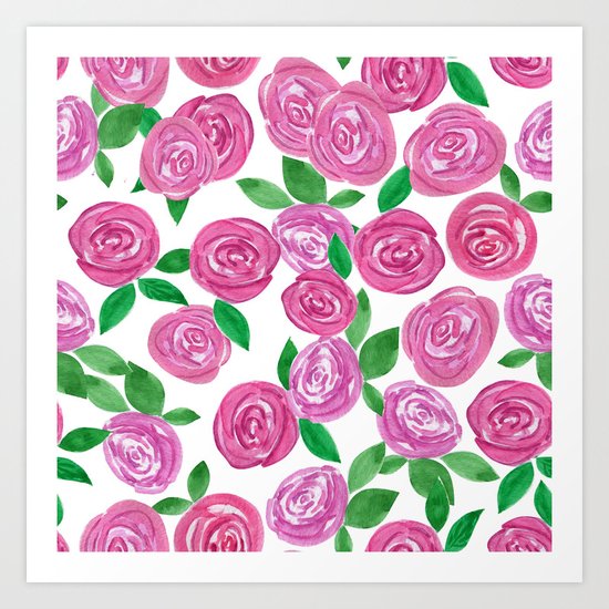 Watercolor red roses. Art Print