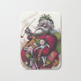 Victorian Santa Claus - Thomas Nast Bath Mat | Victorian, Jolly, Original, Toys, Christmas, Stnick, Illustration, Pipe, Vintage, Decoration 