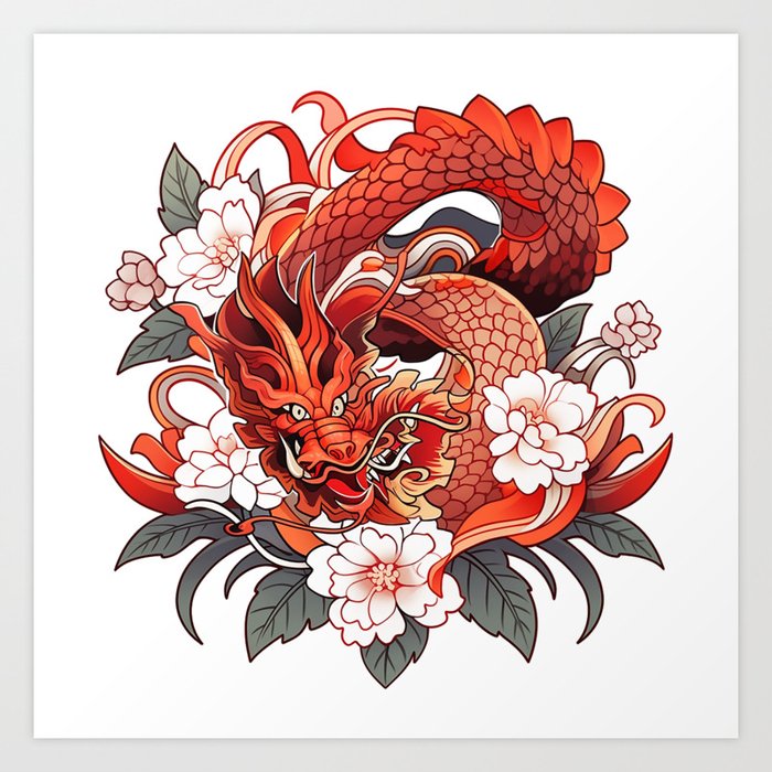 Tattoo Style Dragon Art Print