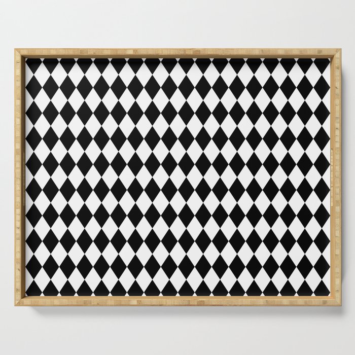 Classic Black and White Harlequin Diamond Check Serving Tray