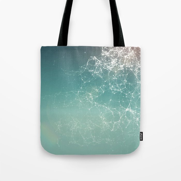 Fresh summer abstract background. Connecting dots, lens flare Tote Bag