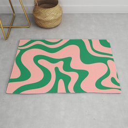 Liquid Swirl Abstract Retro Pattern in Blush Pink and Bright Green  Area & Throw Rug