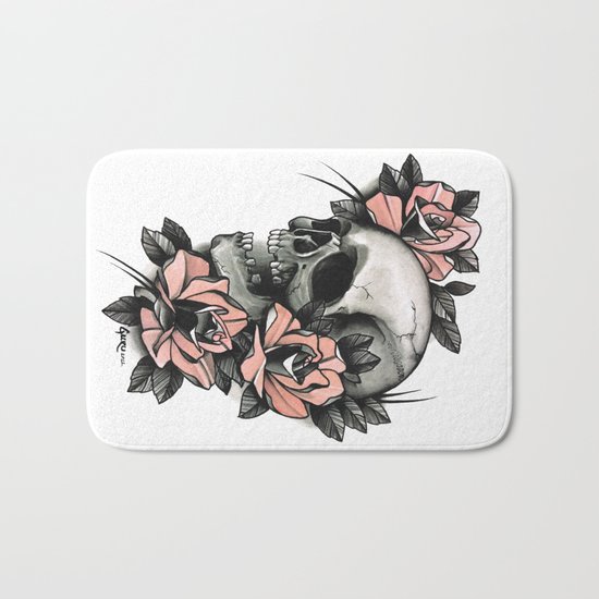 Skull and roses - tattoo Bath Mat
