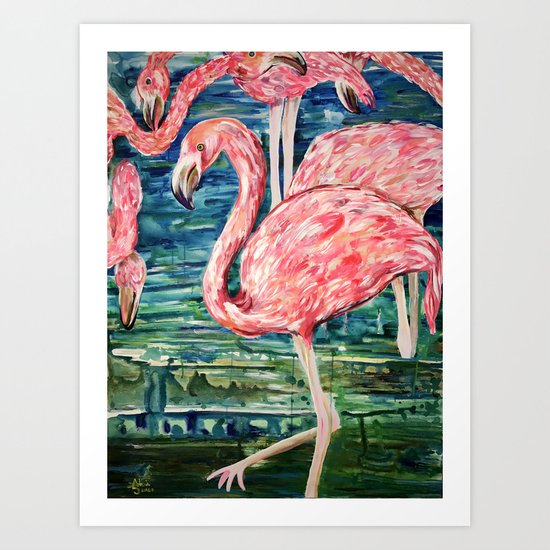 Flamingo Party Pink and Tropical Art Print