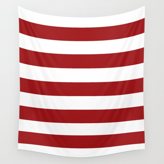 Spartan Crimson - solid color - white stripes pattern Wall Tapestry