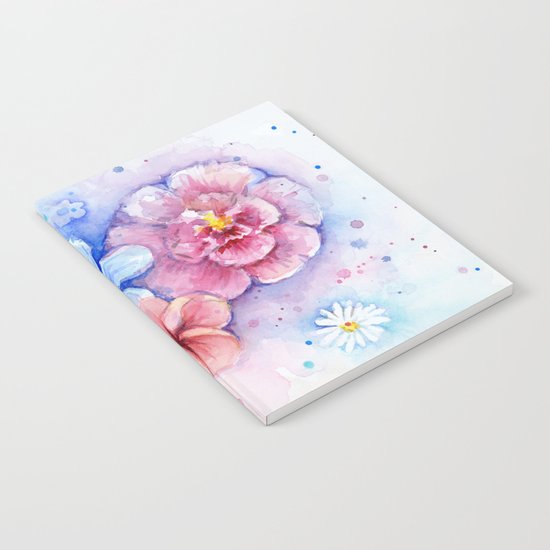 Flowers Watercolor Floral Colorful Rainbow Painting Notebook