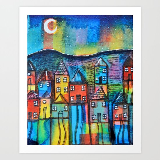 Moonlit Town Art Print