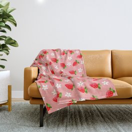 Strawberry Pattern- Pink Background Throw Blanket