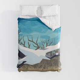 Red Crowned Cranes Duvet Cover