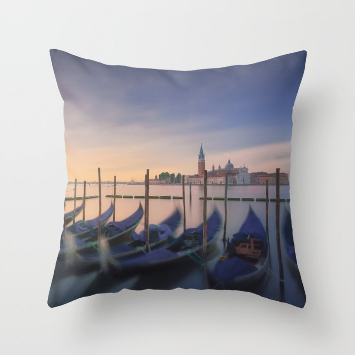 First light of the morning over Gondolas of Venice Throw Pillow