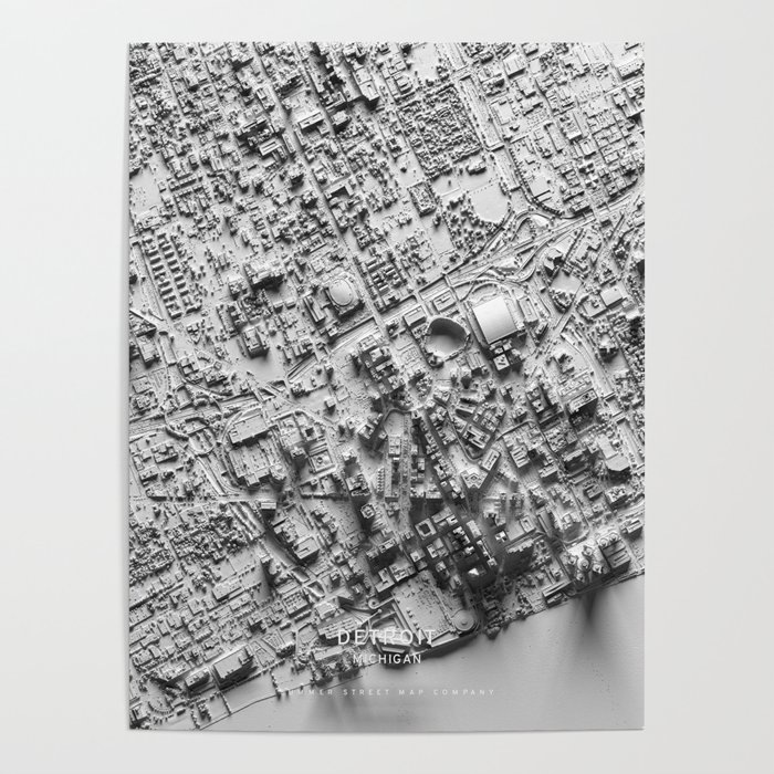 Detroit 3D Map Poster