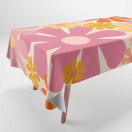Retro 60s 70s Flowers Thulian Pink Orange Cream Pattern Tablecloth