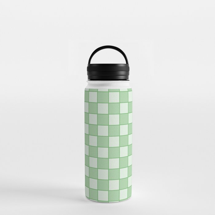 Retro Check Grid Pattern in Light Sage Mint Green Water Bottle