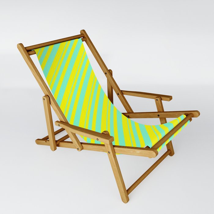 Aquamarine and Yellow Colored Lined/Striped Pattern Sling Chair