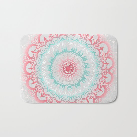 Teal & Coral Glow Medallion Bath Mat