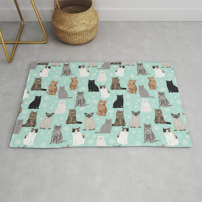 Cat snowflakes catsmas winter holiday pattern print pet portraits cat breed gifts Rug