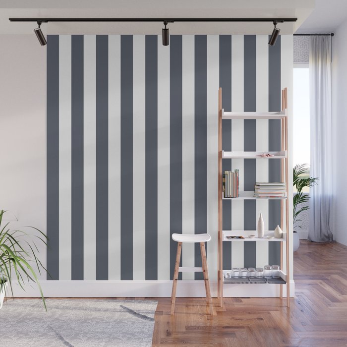 Dark Gray and White Straight Vertical Stripes Wall Mural