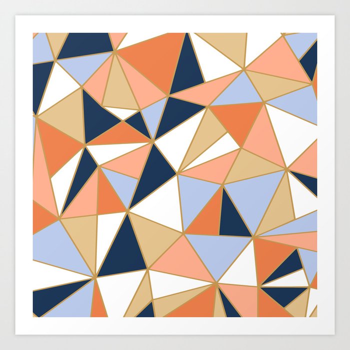 Geometric Art Orange Navy Blue Gold Abstract Art Art Print By